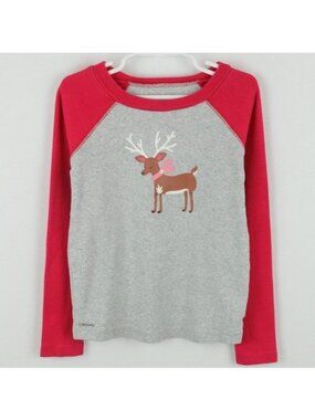 American Girl Girls Size 8 Gray Red Reindeer Graphic Long Sleeve Pajama Top